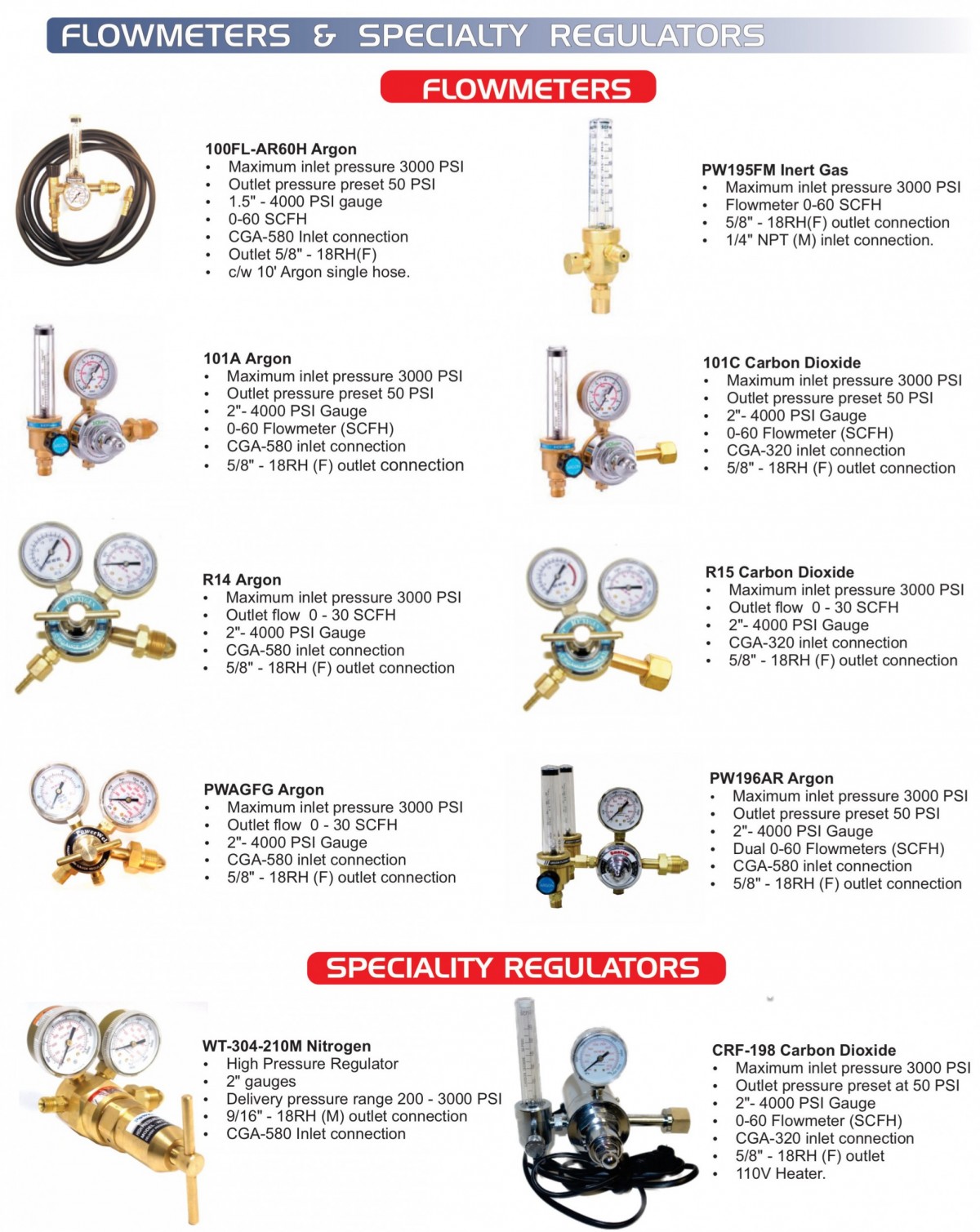 PowerWeld Inc. Gas Welding Products Flowmeters / Specialty Regulators