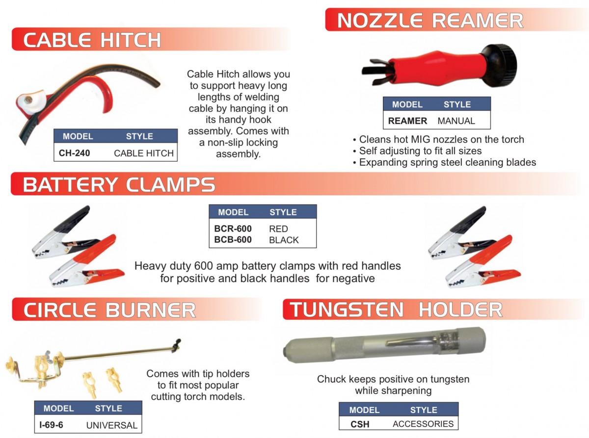 Cable Hitch, Nozzle Reamer, Battery Clamps, Circle Burner, Tungsten Holder